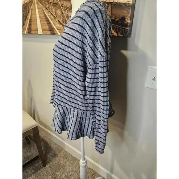 "We The Free" Casual Striped Distressed Edge Peplum Top #183 - Picture 2 of 8